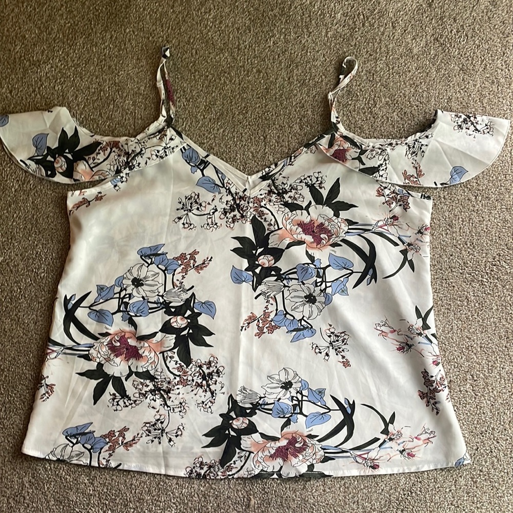 SHEIN Sheer Floral Cold Shoulder SS Blouse